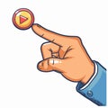 Hand pointing play button concept cartoon business suit finger gesture press start control touch Royalty Free Stock Photo