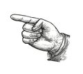 Hand pointing or showing direction pointing finger retro style. Vintage vector illustration Royalty Free Stock Photo