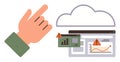 Hand Pointing to Cloud with Warning Alerts on Data Charts in Browser Windows Royalty Free Stock Photo