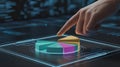 Hand Pointing to 3D Pie Chart on Digital Interface - Data Analysis Royalty Free Stock Photo