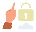 Hand Pointing Towards Lock and Cloud Representing Data Security and Accessibility Royalty Free Stock Photo