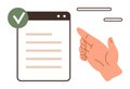 Hand Gesturing Toward Document with Checkmark, Symbolizing Approval or Completion Royalty Free Stock Photo