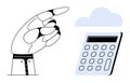 Hand pointing towards a calculator beneath a cloud, symbolizing technology and financial tools Royalty Free Stock Photo