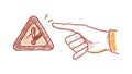 Hand Pointing Towards a Warning Sign, vector design Generative AI Royalty Free Stock Photo