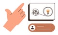 Hand guiding untangled path to light bulb on board with user profile, symbolizing clarity and guidance Royalty Free Stock Photo