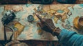 A Hand Pointing on World Map.AI generated image Royalty Free Stock Photo