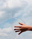 bubble bubbles Childs hands reaching for Giant Bubbles in the air Royalty Free Stock Photo