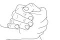 Hand pose. Two hands holding hands. Strong handshake, friendly support concept, Business symbol, compete or symbolized conflict.