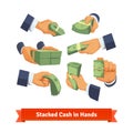 Hand poses giving, taking or showing cash stacks Royalty Free Stock Photo