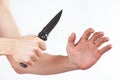 Hand position for the defense with a knife Royalty Free Stock Photo