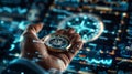 A Hand Holding a Compass. AI generated Royalty Free Stock Photo