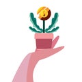 Hand with potted plant coin