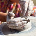 Hand on a potter wheel