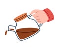 Hand Pouring Coffee from Teapot as Cooking Utensil Vector Illustration