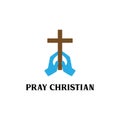 Hand pray with cross religion / religion logo design vector