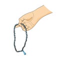 Prayer beads in a hand. Counting in tasbih. Japa Mala meditation. Vector