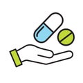 Hand with prescription drugs - pill tablets & capsules