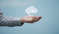 Hand presenting cloud computing synchronization and data storage Royalty Free Stock Photo