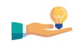 Hand Presenting a Glowing Idea Lightbulb, vector design Generative AI Royalty Free Stock Photo