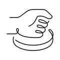 Hand press button, voting one line vector icon