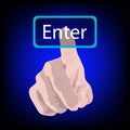 Hand press Enter button. On A Touch Screen. Innovation technology internet business concept