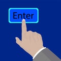 Hand press Enter button. On A Touch Screen. Innovation technology internet business concept