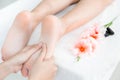 Hand press at Foot Massage and Spa concept Royalty Free Stock Photo