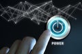 Hand press power button on touch screen Royalty Free Stock Photo