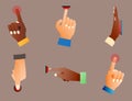 Hand press red button finger press control push pointer gesture human body part vector illustration. Royalty Free Stock Photo