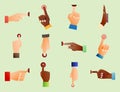 Hand press red button finger press control push pointer gesture human body part vector illustration. Royalty Free Stock Photo