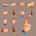 Hand press red button finger press control push pointer gesture human body part vector illustration. Royalty Free Stock Photo