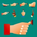 Hand press red button finger press control push pointer gesture human body part vector illustration. Royalty Free Stock Photo