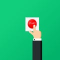 Hand press red button. Start project concept. Flat illustration. Royalty Free Stock Photo