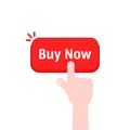 Hand press on red buy now button Royalty Free Stock Photo