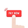 Hand press on red pay now button