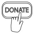 Hand presses button to donate icon, outline style Royalty Free Stock Photo