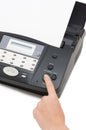 The hand presses the fax button Royalty Free Stock Photo
