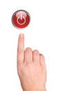 Hand presses red power button Royalty Free Stock Photo