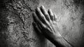 A hand pressing against a rough, textured wall, suggesting struggle or effort Royalty Free Stock Photo