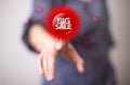 Hand pressing BIG SALE button Royalty Free Stock Photo