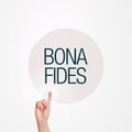 Hand pressing Bona Fides button Royalty Free Stock Photo