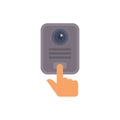 Hand pressing button on intercom system with camera Royalty Free Stock Photo