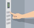 Hand pressing elevator button. Lift buttons panel. Royalty Free Stock Photo
