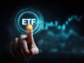 hand pressing etf button on digital interface Royalty Free Stock Photo