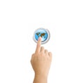 Hand pressing a Globe button Royalty Free Stock Photo