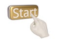 Hand pressing golden start button,3D illustration. Royalty Free Stock Photo