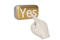 Hand pressing golden yes button,3D illustration. Royalty Free Stock Photo