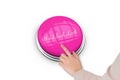 Hand pressing pink button for breast cancer awareness