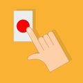 hand pressing the Red button. Business concept. Vector illustration. stock image. Royalty Free Stock Photo