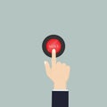 Hand pressing the red button.Human hand with Nuke button.Stop th Royalty Free Stock Photo